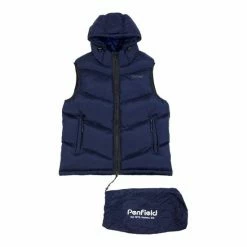 Penfield Blue Script Angled Quilt Ripstop Hooded Puffer Gilet -Penfield Shop unnamed file 1009