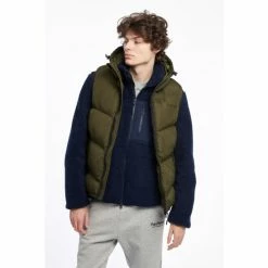 Penfield Green Script Angled Quilt Ripstop Hooded Puffer Gilet