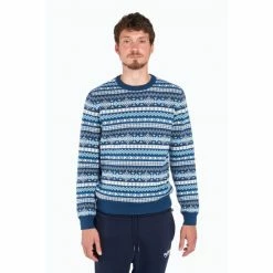 Penfield Blue Geo Jacquard Knit Crew Jumper
