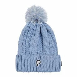 Penfield Blue Cable Knit Striped Bobble Hat