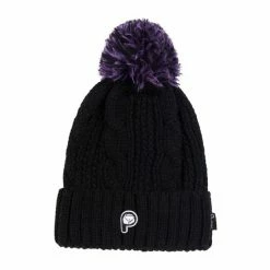 Penfield Black Cable Knit Striped Bobble Hat
