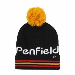 Penfield Black Intarsia Knit Striped Bobble Hat