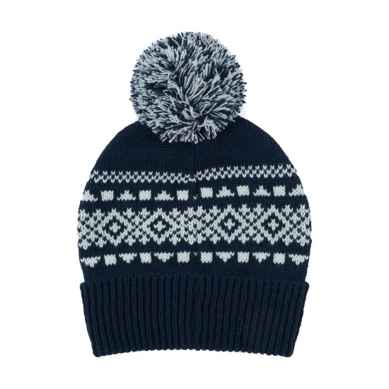 Penfield Blue Fairton Fairisle Pattern Bobble Hat 2 Penfield Blue Fairton Fairisle Pattern Bobble Hat - Image 2